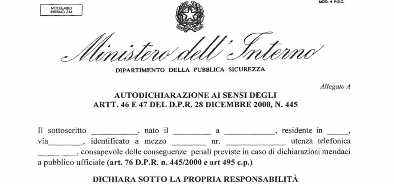 Nuova autocertificazione di Maggio, ecco il modulo per la ...